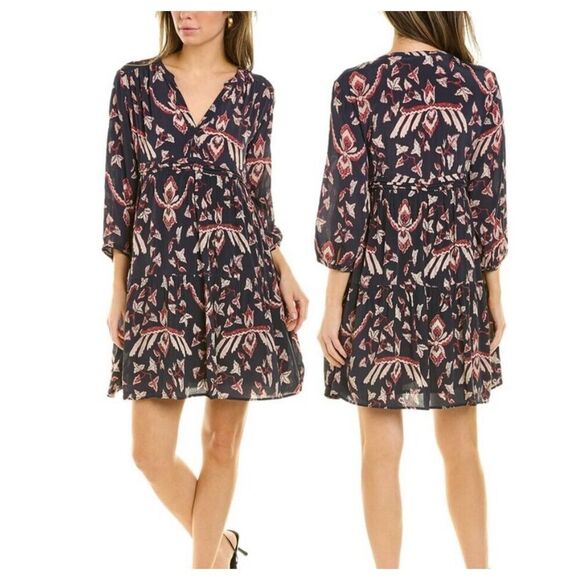 Ba&Sh Boho Blue Calix 3/4 Sleeve Pleated Tunic Mini Dress Small - Picture 15 of 15